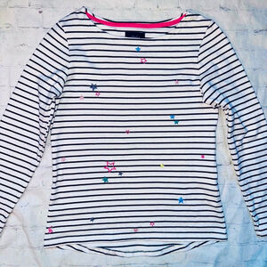 EUC Women’s Size 4 Joules Harbour LS Embroidered Stars Striped Shirt